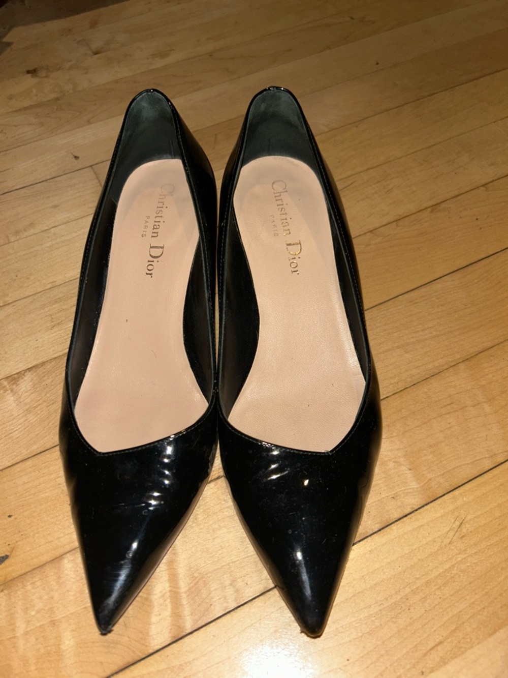 Dior Black Patent Pointed-Toe Pumps with Nude Insole - Picture 2 of 4